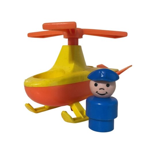 Vintage Fisher-Price Little People Helicopter & Pilot - Picture 2 of 4